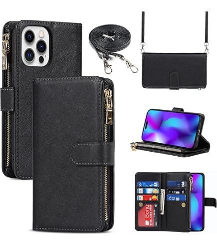 Étui IPhone 16 Pro Max Avec Porte-cartes - Sangle Ajustable Et Anneau Rotatif 360° - RFID
