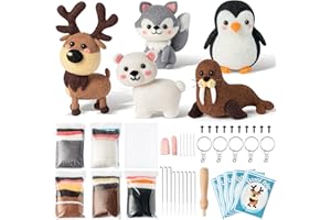 WATINC 25Pcs Polar Animal Needle Felting Starter Kit DIY Needlework Craft Felting Tools Felt Needles Foam Mat Polar Bear Penguin Elk Sea Lion NOH Doll Wool Party Supplies for Beginners Adults Kids