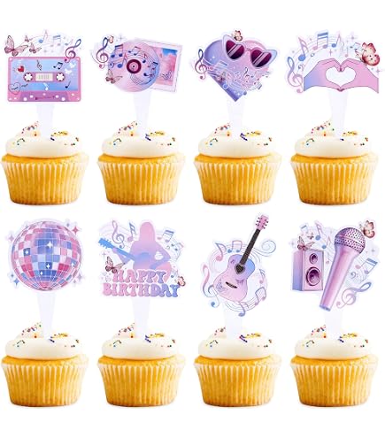 Gyufise 24 topper per cupcake con cantante musicale, colorato, con scritta I Love Since 1989, per feste di compleanno, feste di compleanno, decorazioni per torte