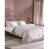 Saule King Size%100 Pamuk Brodeli &Ccedil;arşaflı Nevresim Takımı - Beyaz