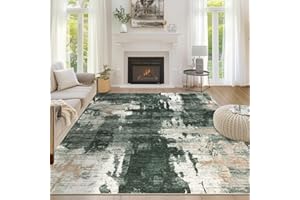 Capslpad 160x230cm Large Modern Abstract Rugs Living Room Non-slip Area Rug Short Pile Faux Wool Bedroom Carpet Lightweight Washable Minimalist Floor Carpet for Living Room Bedroom Office Decor, Green