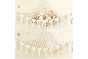 BACXZOMX Hamac Peluches en Macramé – Filet Peluches Grande Capacité, Filet de Rangement pour Peluche Suspendu, Hamac de Rangement Jouets Bohème Macramé Décoratif Chambre Enfant