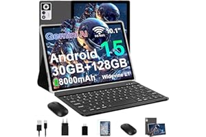 ZIOVO Tablet 10 Pollici Android 15 Tablets,30GB RAM+128GB ROM(TF 2TB),5G WiFi Tablets,Octa-Core 2.0 GHz/Gemini AI/Widevine L1/8000 mAh/Bluetooth 5.0/GPS/Face ID/2 in 1 Tablet con Tastiera e Mouse-Nero