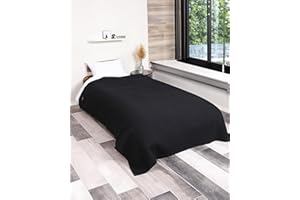 nottoc Tagesdecke Schwraz160x220cm Einzelbettdecke - Premium Waffelpique 100% Baumwolle - Leichte Sommerdecke in Waffeloptik - Baumwolldecke als Bettüberwurf, Sofaüberwurf, Couch überwurf - Sofadecke