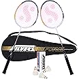 Silver's FIRE Badminton Kit (2 Racquets with Full Cover, 1 Box Feather Shuttlecock Pack of 3) FIRE Combo 1 with Feather Shuttle, Black/White