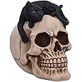 Nemesis Now Forever Friend Cat on Skull 14.5cm, Resin, Black/Bone, Cat Laying on Skull Ornament, Gothic Cat Décor, Cast in the Finest Resin, Expertly Hand-Painted, Off White, U6725A24
