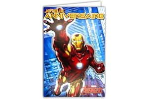 CREATIV'WORLD MARVEL AVENGERS Carte IRON MAN Joyeux Anniversaire Argentée Brillante avec Enveloppe Rouge Intérieur Illustré Armure Super-Héros Volant Tony Stark Comics Américain Série Film Garçon Enfant 170051