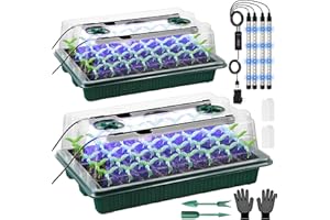 VEEKAY Zimmergewächshaus Anzuchtkasten,2 Stück 80 Loch Mini Gewächshaus Anzucht Set mit Pflanzenlampe,Anzuchtplatte mit Timing-Controller einstellbare Helligkeit,20 Pflanzenetikett für Sämling Pflanze