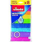 Vileda Microfibre Colors, Panni in Microfibra, Lavabili in Lavatrice, Riutilizzabili, Multicolore, 30x 30 cm, 8 Pezzi
