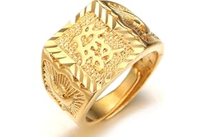 HALUKAKAH ● Oro Bendiga Todo ● Hombres Anillo Chapado en 18K Oro Real con Diamantes Kanji Rico+Suerte+Riqueza Tamaño Ajustable con CajaDeRegaloGRATIS