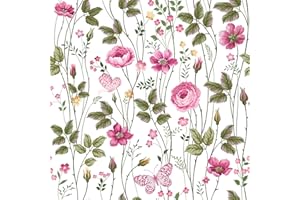 CRE8TIVE Papel Pintado Flores Rosa 61cm x 300cm Vinilo Pared Autoadhesivo Papel Adhesivo para Muebles Vintage Papel Pintado Pared Dormitorio Vinilo Cocina Papel Pintado Infantil Baño Sala de Estar