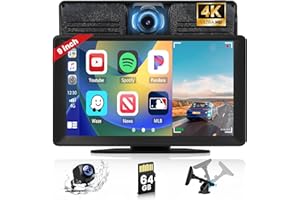 HIKITY Wireless Apple Carplay Portable Car Stereo with ADAS 4K Dashcam, Android Auto 9 Inch HD Touchscreen Car radio with Bluetooth, Backup Camera,64G TF Card/DVR/AUX/Voice Control