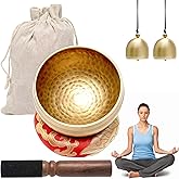 UMILKI Tibetisches Klangschalen Set,Meditationsklangschale,Ø 8.6cm Hand gehämmert Messing Klangschale Holz Klöppel,Klangschal