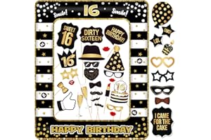 YIIIGOOOD 16. Geburtstag Foto Requisiten Fotobox Accessoires schwarz Fotorahmen Aufblasbar Fotorequisiten Geburtstag Party Deko