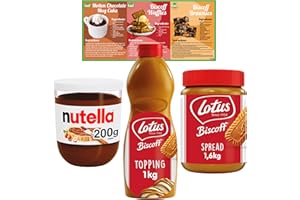 Breakfast and Dessert Bundle Includes Biscoff Topping Sauce (1kg), Biscoff Spread (1.6kg), and Nutella Hazelnut Chocolate Spread (200g) with Go2 Groceries Recipe Cards