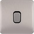 Schneider Electric Lisse Screwless Deco - Single 2 Way Light Switch, 10AX, GGBL1012BSS, Stainless Steel with Black Insert