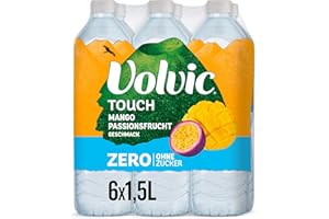 Volvic Touch Zero Mango-Passionsfrucht-Geschmack – Natürliches Mineralwasser Volvic mit Mango-Passionsfrucht-Geschmack – Ohne Zucker, künstliche Süßstoffe und ohne Konservierungsstoffe – 6 x 1,5 l