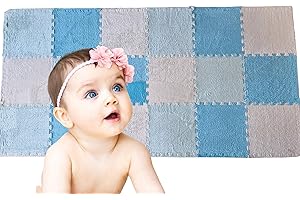 MATE HOME® 18 Piezas Terciopelo EVA, Alfombra Puzzle de Terciopelo para Niños | Colchoneta Rompecabezas Infantil | Gomaespuma EVA, Tamaño de Cada Pieza 30 x 30 cm (AZULBLANCOAZUL)