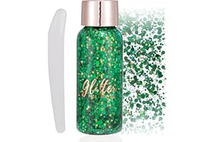 HAOUTDORY Gel de Purpurina para Cara y Cuerpo 50ml,Maquillaje Festival,Carnaval, Fiestas,Halloween,Gel Glitter para Ojos,Labios,Cabello,Piel,Brillo Sirena Verde