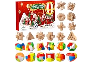 SAKMILU Advent Calendar 2025 for Kids-24 Days of Christmas Countdown Calendar with Plastic and Wooden Brain Teaser Puzzle Toys,Xmas Gift for Boys Girls Teens Adults