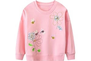JinBei Felpa Bambina Pullover Maglione a Maniche Lunghe con Unicorno Cavallo Rosa Casuale Cotone Maglietta Ragazze Pull Stampato Colorato Sportivo Cime Bambini 2 3 4 5 6 7 Anni