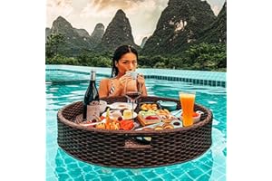 CGLYYDS Piscine De Piscine Table De Plateau Flottante, Plateau De Service Tissé En Rotin, Piscine Flottant Pour Adultes Pour Les Bancs De Sable, Les Spas, Le Bain Et Les Fêtes | Plateau Flottant,80cm-Brown
