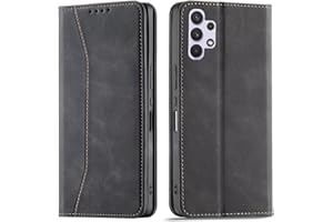 OKZone Kompatibel mit Samsung Galaxy A32 4G Hülle, Magnet Leder Tasche Handyhülle, Kartenfächer Schutzhülle, [Premium PU Leder] Flip Klappbare Stoßfeste Magnetische Standfunktion (Schwarz)