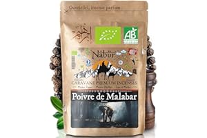 Nabür - Poivre Noir de Malabar BIO 400gr Poivre du Tigre Kérala, Gourmet de Malabar | Poivre d'Inde Authentique, Fruité, Notes fumés
