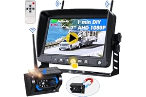 JANSITE Magnetyczna solarna kamera cofania, bezprzewodowa, 1080p, radiowa kamera cofania z akumulatorem 9600 mAh, bez wiercenia, możliwość ponownego ładowania, kamera cofania, do kampera, 7 cali, do