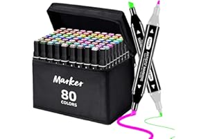 TTWTTW 80 Alcohol Markers Set, Dual Tip Colouring Pens for Drawing, Manga, Anime, Felt Fine Tip Fast-Drying Art Marker Pens for Adults, Artists-Grade Art Supplies with Carrying Case