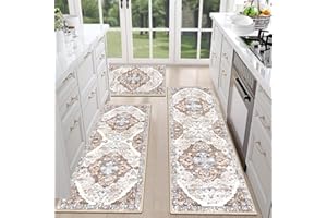 HEBE RUGS HEBE Boho Kitchen Rugs Sets of 3 Non Slip Kitchen Mats for Floor Washable Kitchen Rugs and Mats Soft Comfortable Kitchen Runner Rug Farmhouse Kitchen Carpet Runner Rugs for Kitchen Floor