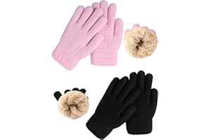 VZV 2 Paar Kinder Winterhandschuhe mit Dickem Fleecefutter Warme Stretch Strickhandschuhe Geeignet für Jungen und Mädchen im Alter von 4 bis 12 Jahren