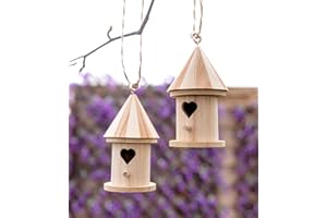 Garden Mile 2pack Novelty Love heart Hanging Bird Houses for Garden Durable Wooden Weather-resistant Outdoor bird boxes garden small birds, Blue Tit, Robin, bird nesting box (2x Love Heart Houses)