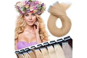 SEGO 20"(50cm) Extensiones Adhesivas de Cabello Natural Sin Clip [2.5g*40pcs] #24 Rubio Natural 100% Remy Pelo Humano Invisible Tape in Hair Extensions (100g)