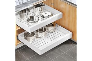 Kitstorack Cajón Telescópico, Ampliable Cajón Deslizante Para Alacena, Cajón de Cocina Extensible Mueble Desplegable Con Película Adhesiva, 43 Profundidad x 30-50 Anchura x 5.9 Altura, Blanco