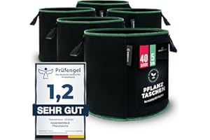‎RASENWERK RASENWERK® - 40 Liter Pflanztasche aus Vliesstoff - Pflanzsack für Garten, Gewächshaus & Balkon - Pflanzbeutel für Blumen, Tomaten und Pflanzen - Ideale Alternative zum Blumentopf - 5 Stück