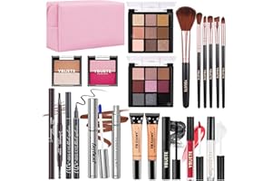 YBUETE Full Makeup Kit for Beginners Girls Women,Travel Cosmetic Set, Makeup Set Present for Her Include Eyeshadow Blush Lip Gloss Peel Off Lip Stain Eyeliner Mascara Eyebrow Pencil Cosmetic Bag