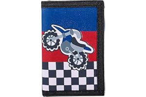 SUNDEE RFID Blocking Wallet for Kids/Slim Cartoon Wallet with Zippered Pocket/Trifold Canvas Outdoor Sports Wallet (Motorcycle)