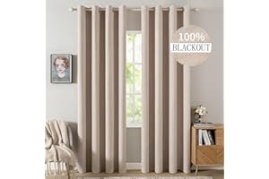 MIULEE Cortinas Opacas Cortinas Aislantes Térmicas con Ojales 100% Opacas Cortinas de Lino Sala de Estar Protección contra el Frío Cortina Blackout Juego de 2, 140 x 200 cm Beige