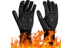 Flintronic Rękawice do grilla, odporne na wysokie temperatury (1472°F/800°C), ognioodporne, ochrona dłoni, rękawice do piekarnika, gotowania, lutowania (czarne)