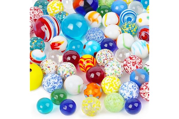 HAKACC Lot de 85 billes en verre, colorées, dans une boîte en fer blanc, jeu de billes pour enfants, décoration de plantes
