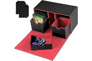 UENNM Card Deck Box for MTG mit 2 Premium Kartentrenner, PU-Leder Karten Aufbewahrungs Box,Sammelkarten Box Kartenbox für 200+ Karten,Seitenlade Kartenbox mit Würfelbrett für Magic Commander Sammelkarten
