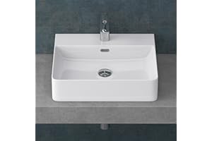 Mai & Mai Bathroom Sink Basin Countertop Wash Basin | Ceramic White Rectangular Wall Mounted | WDH: 50x42×12cm | Modern Design Bathroom Vessel Sink | Nano-Coating Meissen201
