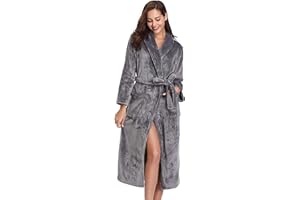Vlazom Robe de Chambre Femme Polaire Peignoir à Capuche Chaude et Doux Flanelle Hiver Cadeau de Noël
