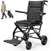 AGELESSJOY Lightweight Folding Wheelchair for Elderly, Ultralight Aluminum Transfer Chair (9kg) with Telescopic Handle, Trans