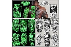 GABIZAFIA Tatuaggi Temporanei Uomo, Si Illuminano Al Buio, Lupo Tigre Leone Teschio Adesivo Tatuaggio Falso Per Donne Uomini Bambini, Tatuaggio Per Halloween Rave Festival Accessorio Per Feste, 24 Foglio