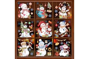 Wondever Pegatinas de Ventana Muñeco de Nieve y Árbol de Navidad - Anticolisión Copos de Nieve Calcomanías Doble Cara para Vidrio - Decoración de Fiesta Navideña