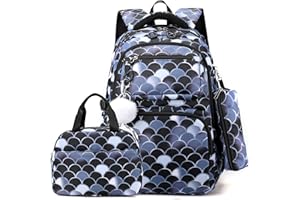 PROTAURI Schulrucksack Mädchen Teenager Kinderrucksack Leichtgewicht 3 Stück Schulranzen Set mit Lunchtasche Federmäppchen für Schule Reisen 3-9 Klasse
