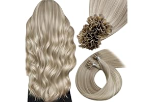 ‎HETTO Hetto Echthaar Extensions Bondings Blond Bondings Echthaar Extensions Balayage Haarverlängerung Keratins Menschliches Haar Aschblond mit Blond #18/613 50g 45cm