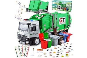 Joellfuner Camion Spazzatura Giocattolo, Leghe Camion Immondizia con Luci e Suoni, Mappa della Città e Mini Pattumiera, Giocattolo a Frizione con Carte del Rifiuto, Regali per Bambini e Bambine